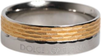 Dolce & Gabbana Gold Silver Tone Real Brass DG Logo Mens Ring