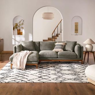 Castlery Owen Chaise Sectional Sofa, Left Hand Facing, Grey, Walnut Stain