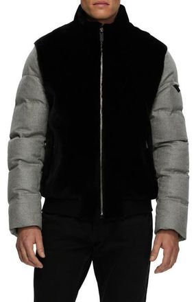 Gorski Mens Genuine Shearling Bomber Jacket with Wool & Cashmere Quilted Down Sleeves And Back in Black/gray at Nordstrom, Size Medium