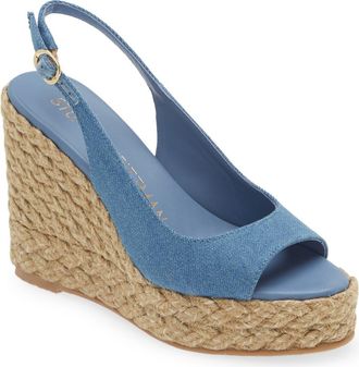 Stuart Weitzman Island Espadrille Wedge Sandal in Washed/Natural/vintage Denim at Nordstrom Rack, Size 10.5