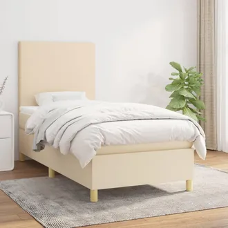 vidaXL Vidaxl - Cama Box Spring Con Colch&oacute;n Tela Color Crema 90x190 Cm