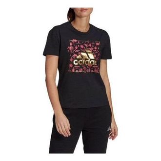 adidas (WMNS) adidas Big Logo Foil Graphic T-Shirt Black Red Asia Sizing GL0921