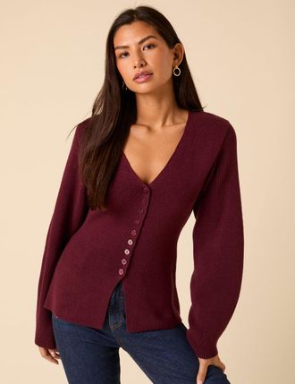 Nobody's Child Burgundy Longline Balloon Sleeve Cardigan