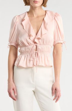 Wayf Ruffle Tie Front Top in Blush at Nordstrom Rack, Size X-Small