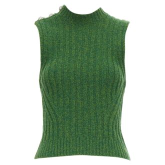 Ganni Ganni Recycled Wool Blend Crystal Button Crew Cropped Vest