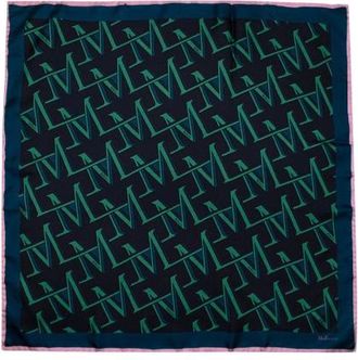 Mulberry Blue Logo Printed Silk Twilly