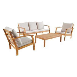 Sweeek Conjunto de jard&iacute;n en madera de acacia, 5 plazas, crudo