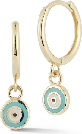 Ember Fine Jewelry 14K Gold Round Enamel Evil Eye Charm Huggies