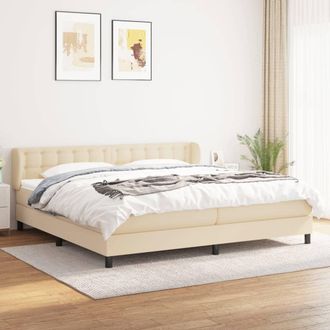 vidaXL Cama Box Spring Con Colch&oacute;n Tela Color Crema 200x200 Cm Vidaxl