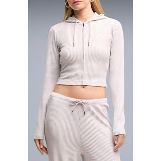 Puma Crop Rib Hoodie in Misty Pink Heather at Nordstrom, Size X-Large