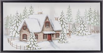 Melrose International Framed Winter Scene Canvas Wall Art 25L - White, Green