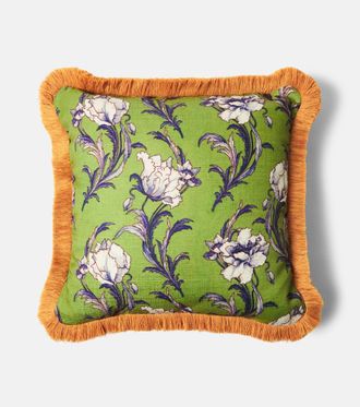 La DoubleJ Nymph Bloom floral fringed cushion