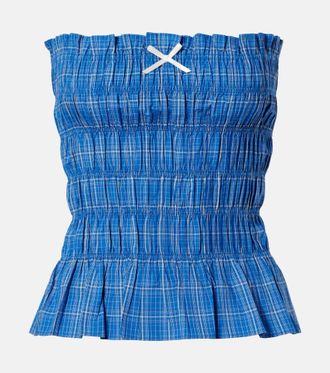 Faithfull The Brand Leya gathered plaid cotton top