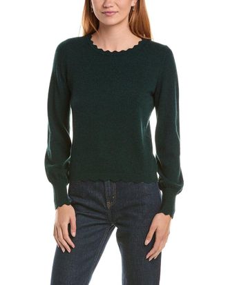 Sofiacashmere Sofiacashmere Scallop Trim Crewneck Wool & Cashmere-Blend Sweater