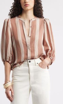 Nordstrom Stripe Puff Shoulder Shirt in Brown- Ivory Delray Stripe at Nordstrom Rack, Size Xx-Small/x-Small