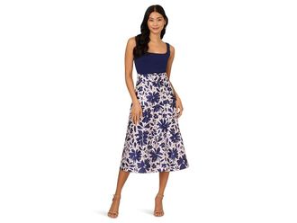 Adrianna Papell Combo Printed Ankle Dress Womens Dress Navy/Ivory : 14, Polyester