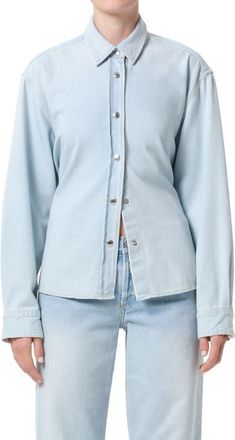 A Gold E Theo Flutter Denim Shirt in Link (Light Pale Tinted Ind) at Nordstrom, Size X-Small