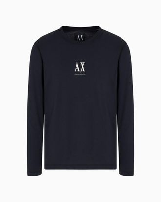 A|X Armani Exchange Mens Icon Project, Embroidered Logo, Long Sleeve, T-Shirt, Blue, L