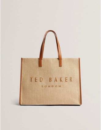 Ted Baker Womens Raffia L Icon Textured Embroidered Logo Tote - Brown - Size: ONE size