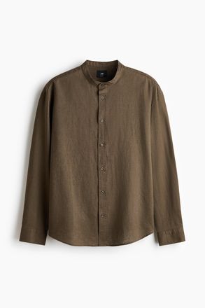 H&M Hemd aus Leinengemisch in Relaxed Fit - Khakigr&uuml;n
