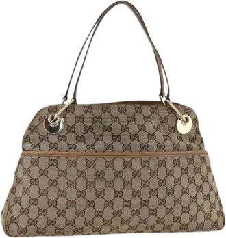 Gucci Pre-owned Shoulder Bags, female, Beige, Size: ONE SIZE Pre-owned Vintage GG Canvas Shoulder Bag