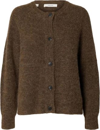 Selected Truien & Vesten, Dames, Bruin, XL, Wol, Lulu LS Knit Short Cardigan