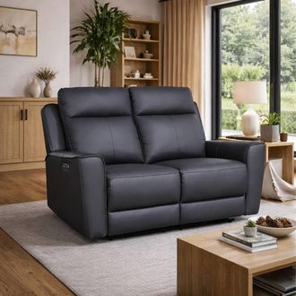 Aspire Home Accents Rivington Real Leather Power Recliner 2 Seater Sofa with USB Charging in Charcoal