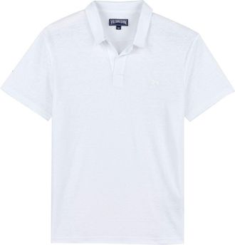 Vilebrequin Mens Solid Linen Jersey Polo Shirt in Blanc at Nordstrom, Size Xxx-Large