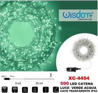 Trade Shop Trade Shop - Catena Luminosa 500 Luci Led Lucciole Luce Verde Acqua Cavo Trasparente Xc-4454