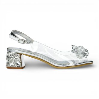 Laura Vita Womens Mily-22 Clear Silver Slip-On Cinderella Heel Sandals