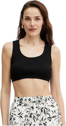 A|X Armani Exchange Ribbed Cropped Top - Dames - Tops zonder mouwen - Zwart - L - Polyester - Tops