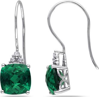 Amour Created Emerald Sapphire Earrings with Diamonds In 10K White Gold