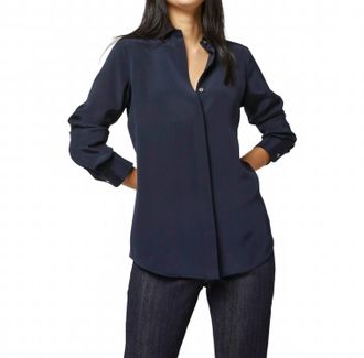 Ann Mashburn Classic Silk Blouse In Navy