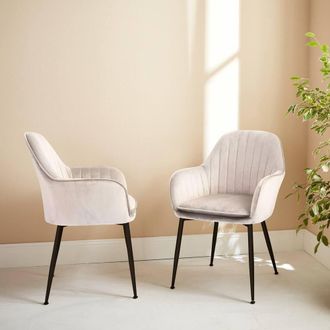 Sweeek Pair Of Accent Velvet Armchairs With Metal Legs in White