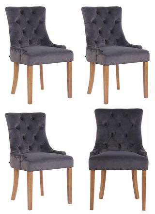 Clp Clp - Juego De 4 Sillas De Comedor Aberdeen En Terciopelo Gris Oscuro Antiguo Claro