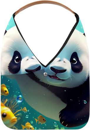 Generic Lovely Panda Swims Underwater Reusable Lightweight Grocery Bags - Foldable Into Compact Pouch, Washable & Sturdy, Multipurpose for Shopping and Travel