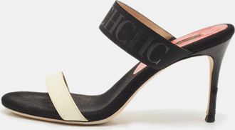 Carolina Herrera Black/white Fabric And Patent Leather Slide Sandals