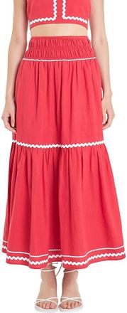 English Factory Rickrack Linen Blend Maxi Skirt in Red at Nordstrom, Size Medium