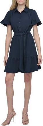 DKNY Ruffle Mini Shirtdress in Navy at Nordstrom Rack, Size 18 (Similar To 14W)