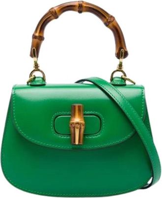 Gucci Pre-owned Bamboo Satchel - Dames - Vintage Mini Tas - Groen - ONE Size - Leer - Vintage