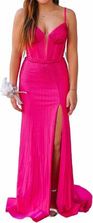 Sherri Hill Fitted Hot Fix Prom Dress In Bright Fuchsia