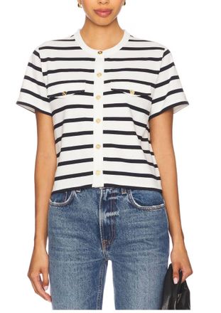 Frame Denim The Jersey Striped Top In Cream Multi