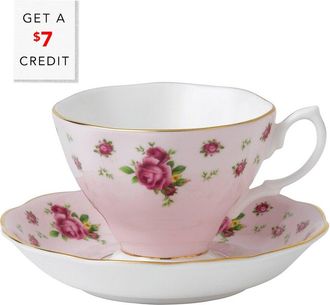 Royal Albert New Country Roses Teacup & Saucer Set With $7 Credit