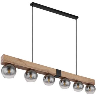 Globo Lighting Lampada a sospensione lampada a sospensione aspetto legno lampada da sala da pranzo lampada a sospensione casa di campagna 6 lampadine, metallo nero