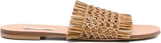 Casadei Flat Fringe Straw Slippers