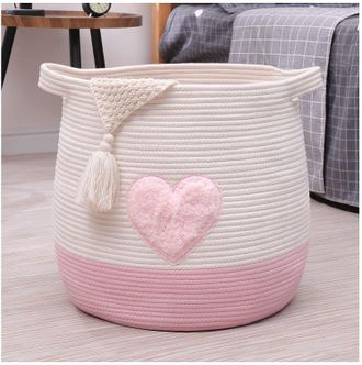 OEM Cesta Grande Redonda De Cuerda De Algod&oacute;n Tejida Con Asas, 45 X 43 Cm, Rosa, Para Juguetes O Ropa De Ni&ntilde;os