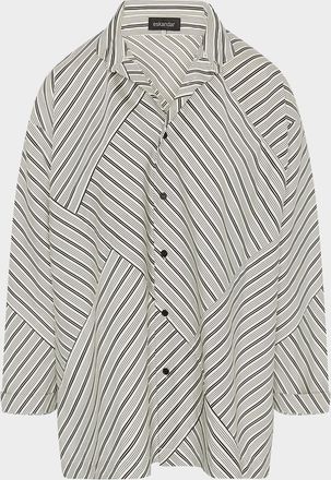 Eskandar Raised Twist Stripe Patchwork Slim A-Line Double Stand-Collar Shirt With Stepped Insert (Long Length)