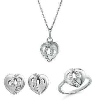 Orphelia Amore WoMens 925 Sterling Silver Set: Necklace + Earrings + Ring - SET-7577 - Size O 1/2