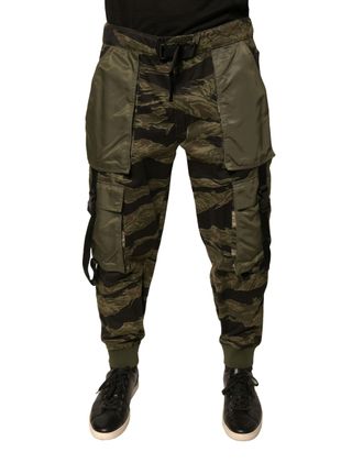Dolce & Gabbana Tiger-Stripe Camouflage Cotton Cargo Pants - Green