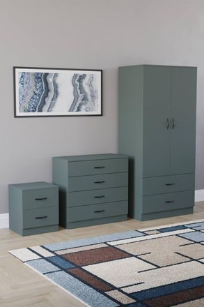 Home Discount Vida Designs Riano 3-Piece Set with 2-Drawer Bedside Chest & Wardrobe in Green